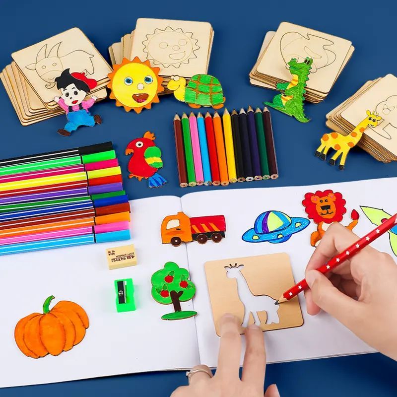 42pcs Wooden DIY Drawing Templ - Woodworking Kits review and price