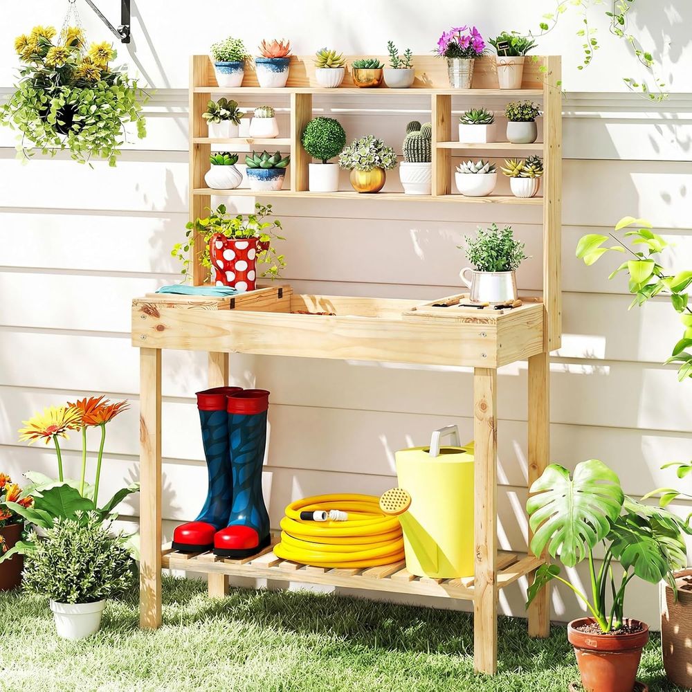 Potting Bench Table, 60” Wood  - Woodworking Bench review and price