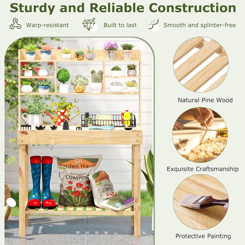 Potting Bench Table, 60” Wood  - Woodworking Bench review and price